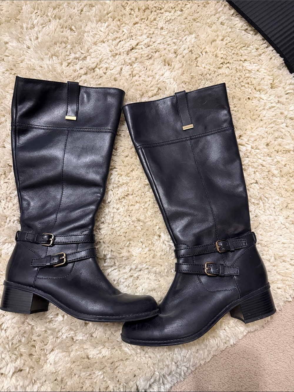 Bandolino Black Leather Over-the-Knee Buckle Boots